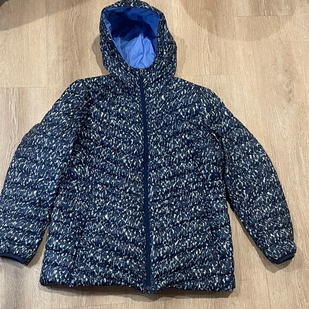 Lands' End Navy Patterned Puffer Jacket